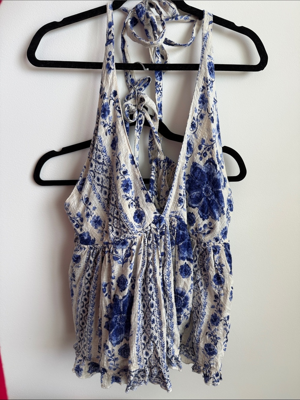 Urban Outfitters Blue and Cream Floral Halter Camisole